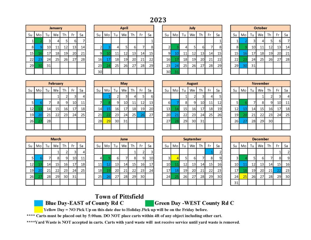 2023 Garbage and Recyling Schedule - Town Of Pittsfield