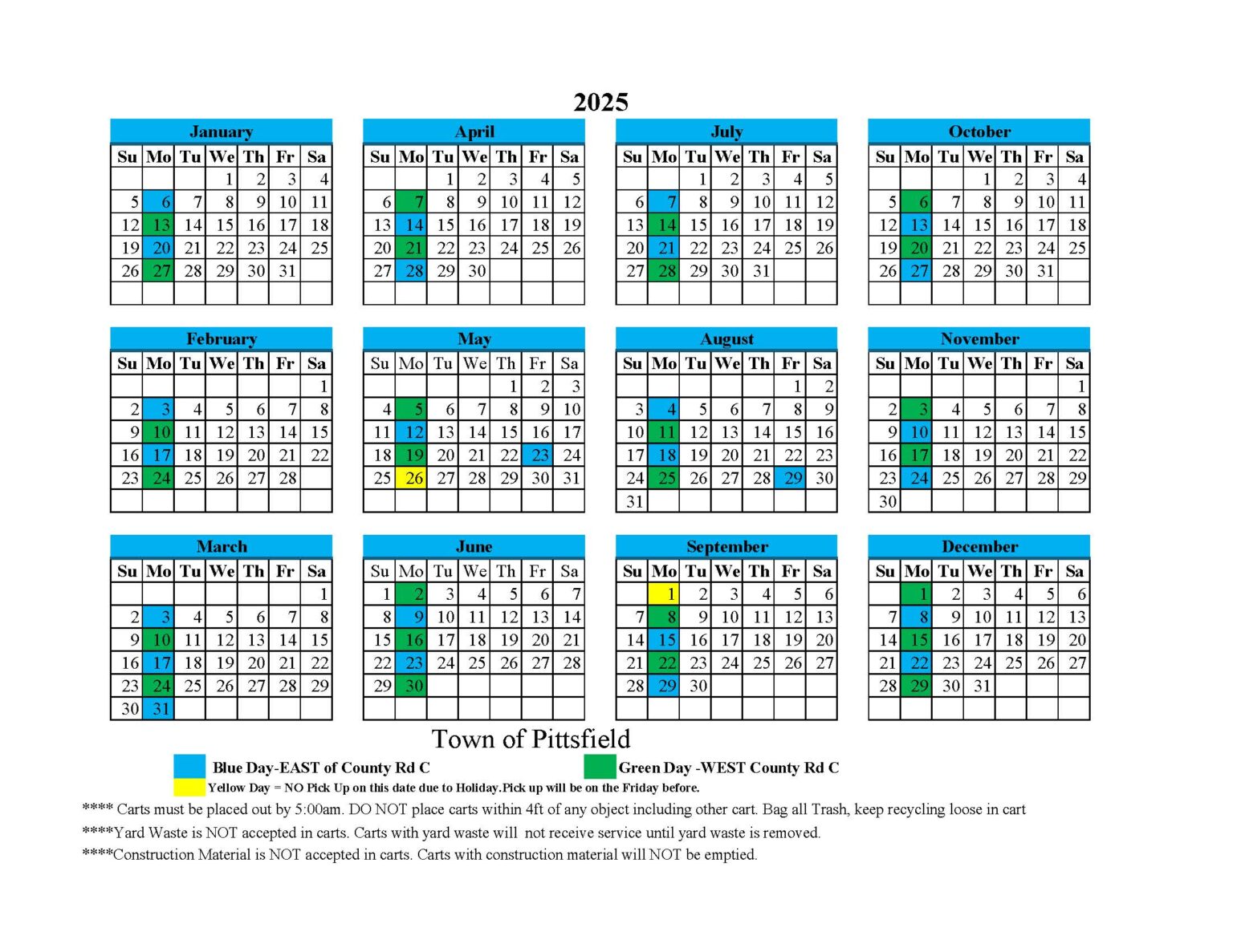 2025 Garbage and Recycling Schedule Town of Pittsfield Town Of Pittsfield